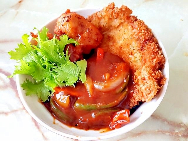 業スー冷凍から揚げで!トンカツとザンギの合い盛り丼