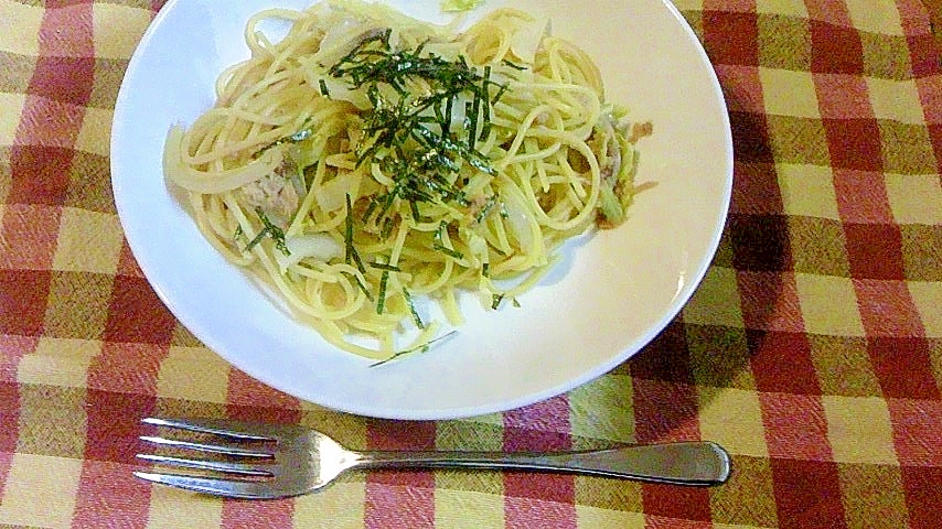 ツナと白菜とたまねぎの和風パスタ