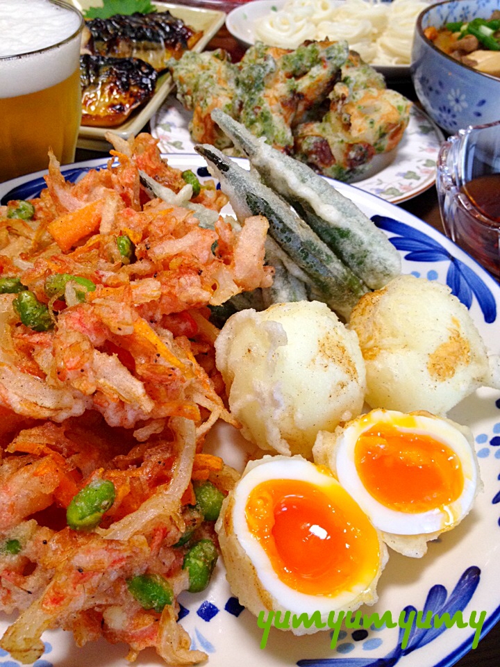 かき揚げ&卵の天ぷらです☆色々な具材でも楽しんで♪