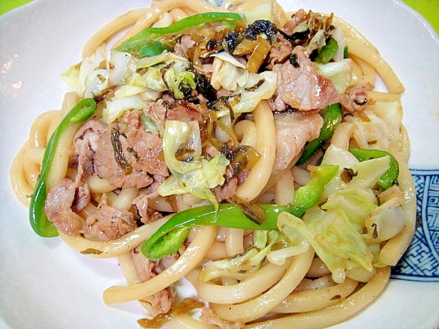 高菜と豚肉の焼きうどん