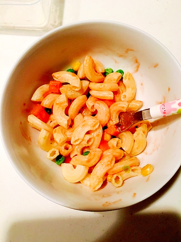 幼児食 ミックスベジタブル入りのケチャップマカロニ レシピ 作り方 By みゅうしろ 楽天レシピ