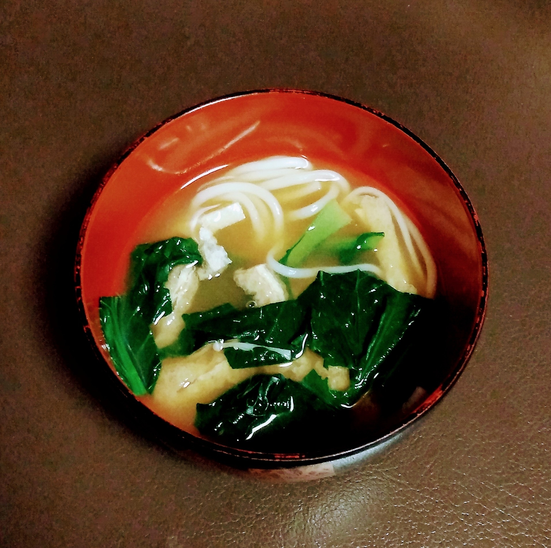 小松菜とそうめんの味噌汁