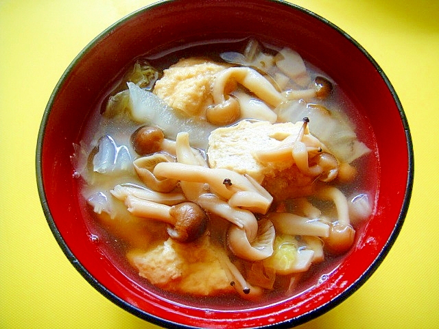 白菜とがんもどきシメジの醤油汁