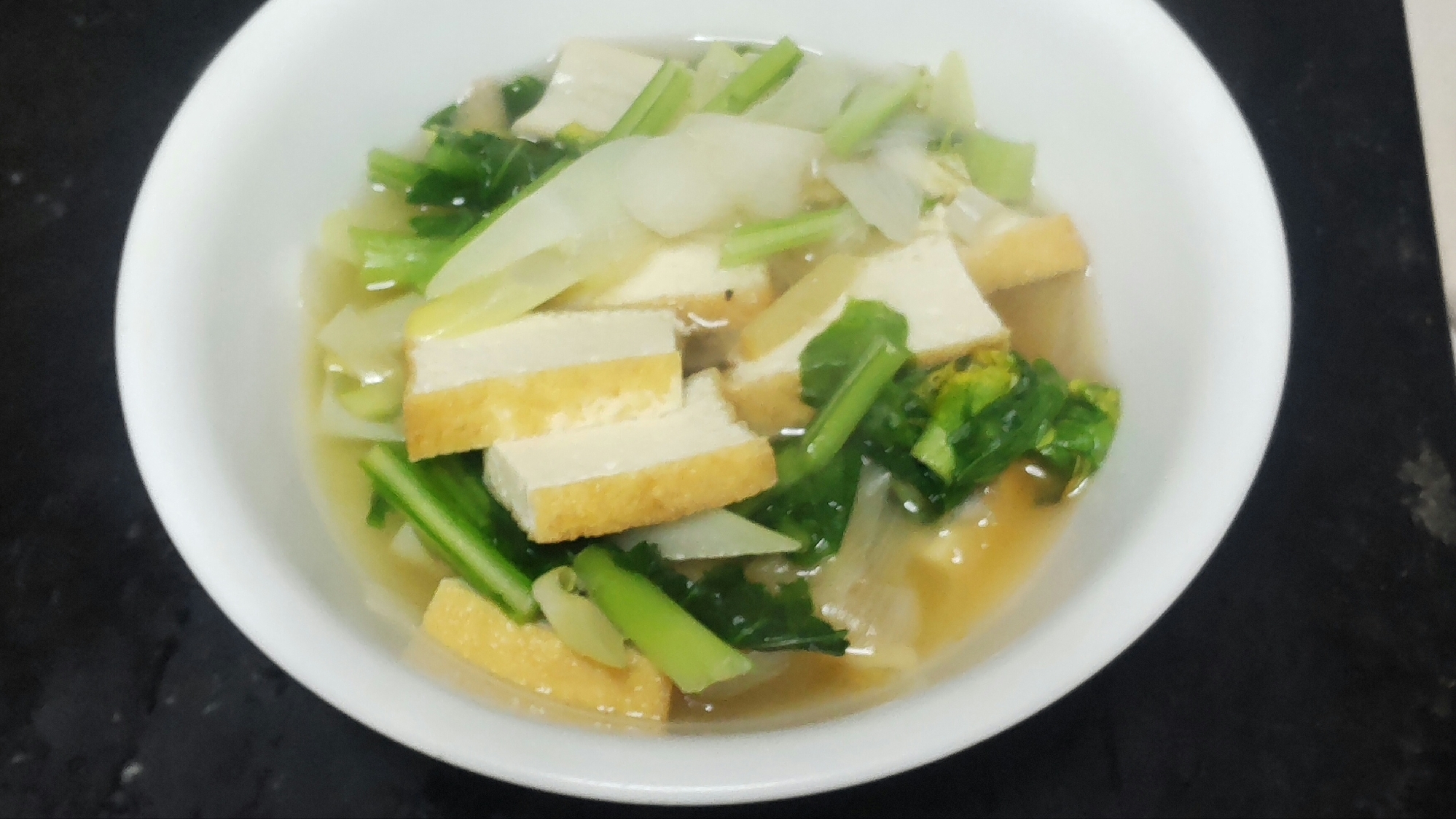 簡単厚揚げと野菜のコンソメ・生姜スープ