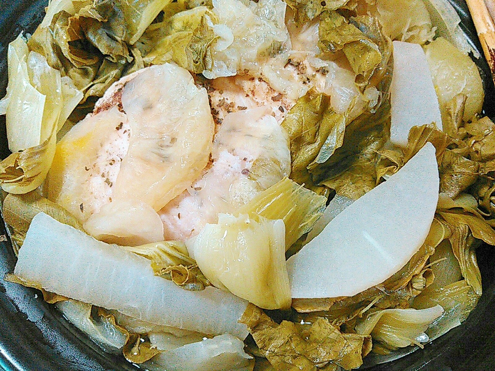 チキン大根チンゲン菜の柚子蒸し