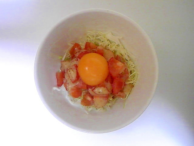 キャベツ、トマト、卵黄のサラダ