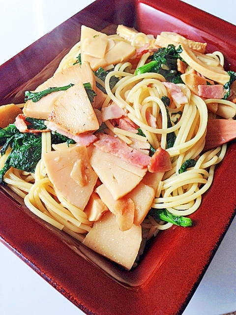 筍と春菊のパスタ レシピ 作り方 By バカゾクあいこ 楽天レシピ