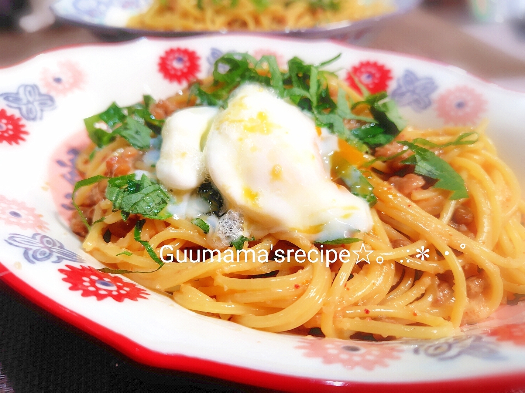 相性抜群♡簡単♡包丁不要♡納豆と明太子のパスタ