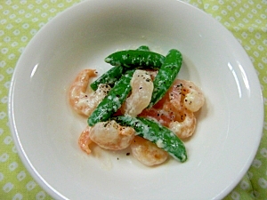 小エビとスナップエンドウのマヨ炒め