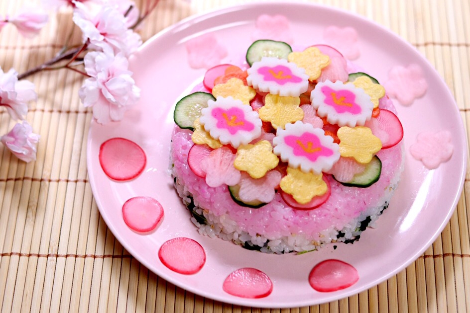 ひな祭り三色&水玉寿司ケーキ