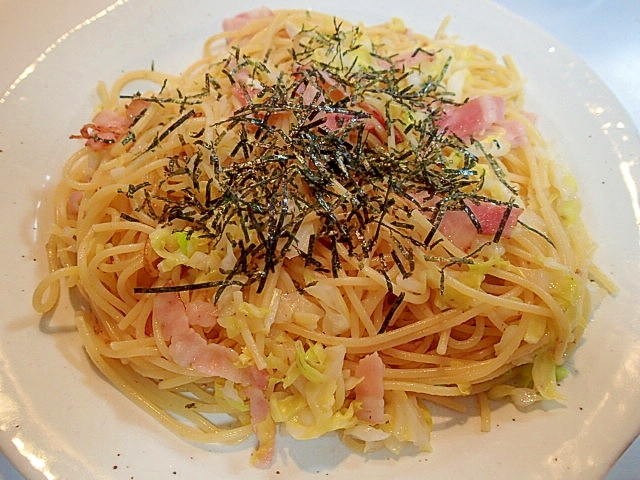 白だしで　❤ベーコンと春キャベツの和風パスタ❤