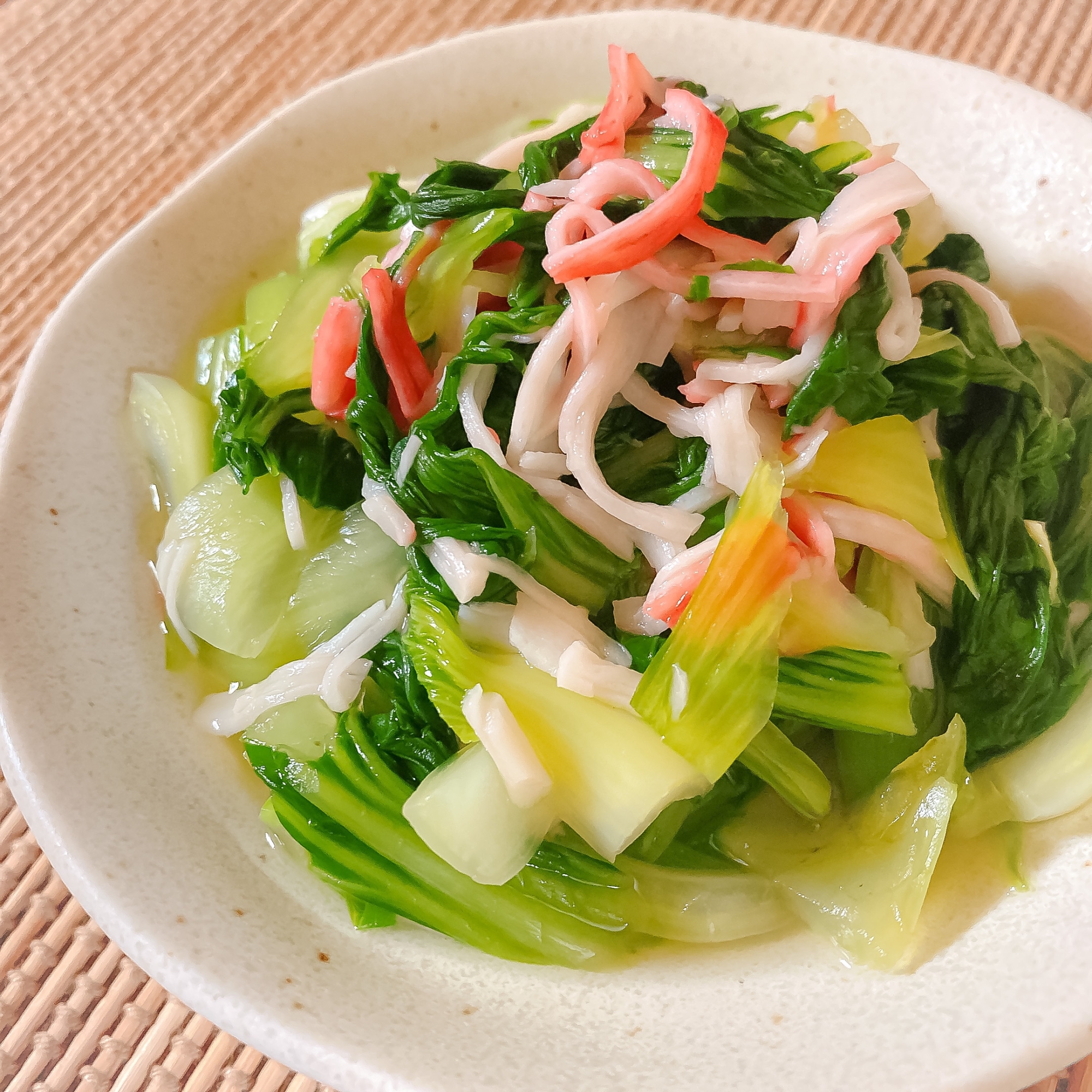 チンゲン菜とカニカマの煮浸し