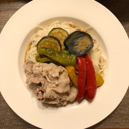 茄子の揚げびたし＆そうめん