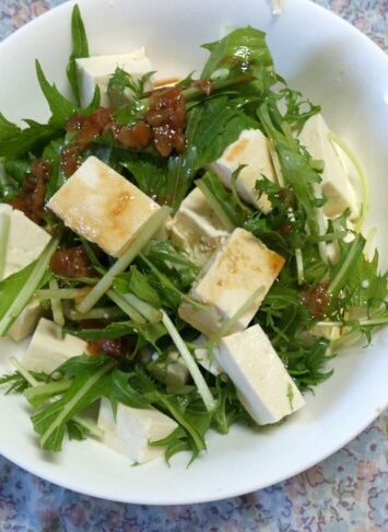 水菜と豆腐の梅ごまポンサラダ