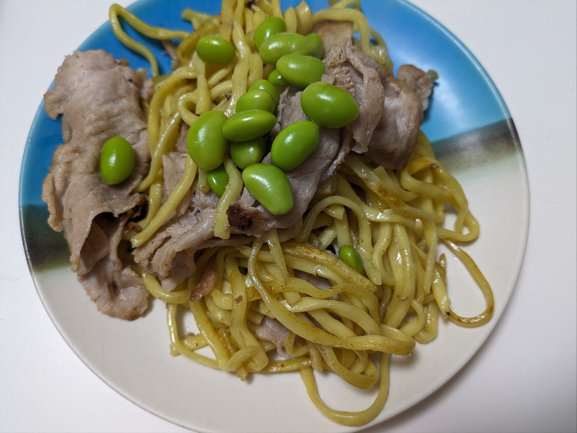 豚肉と枝豆のソーキそば焼きそば