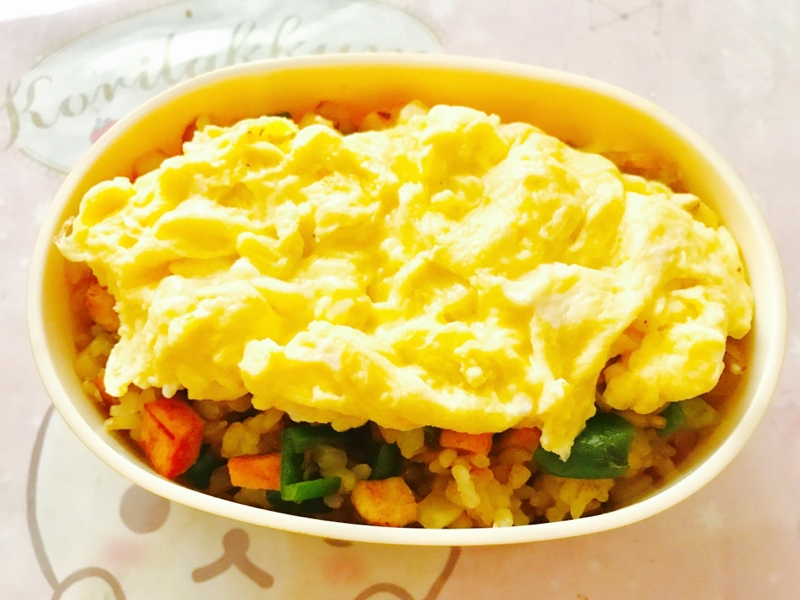 高野豆腐のカレーピラフ☆ふわふわ卵のせ