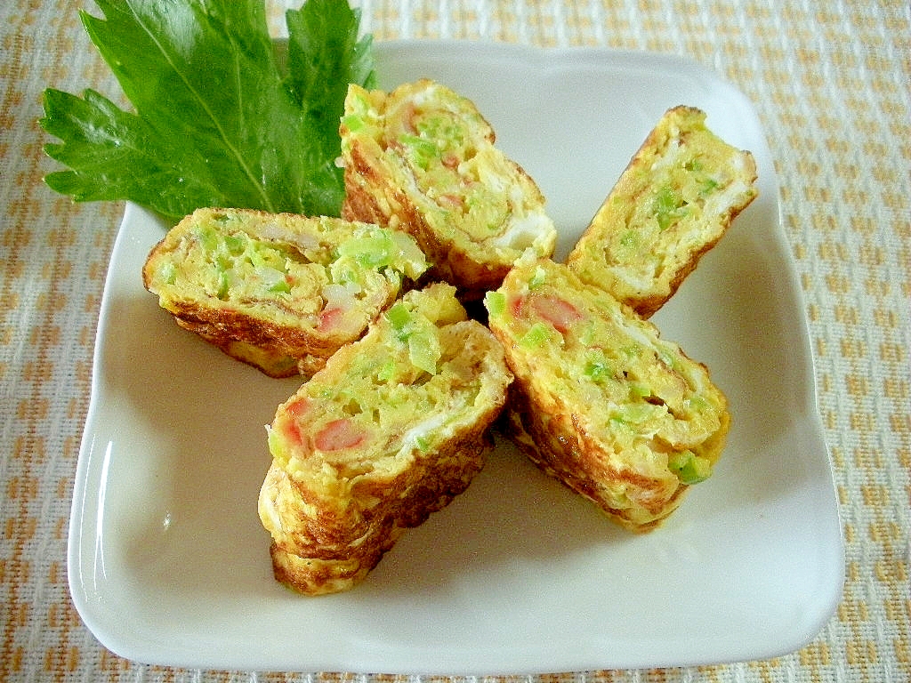 長ねぎとカニカマ入り卵焼き