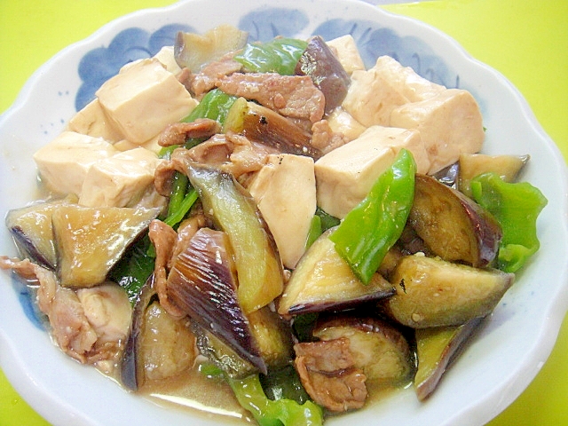 茄子と豆腐豚肉の麺つゆ煮