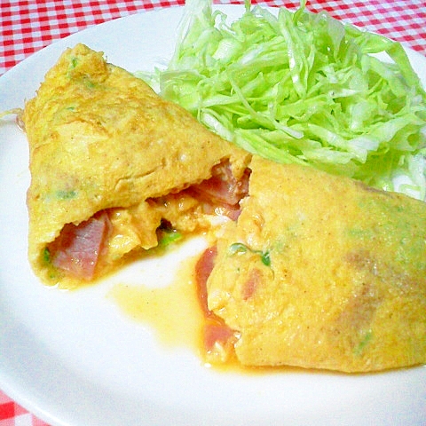 焼豚とねぎの中華風オムレツ