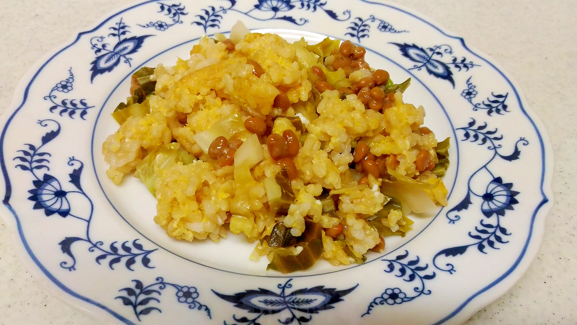 納豆とキャベツのぬか漬けのチャーハン