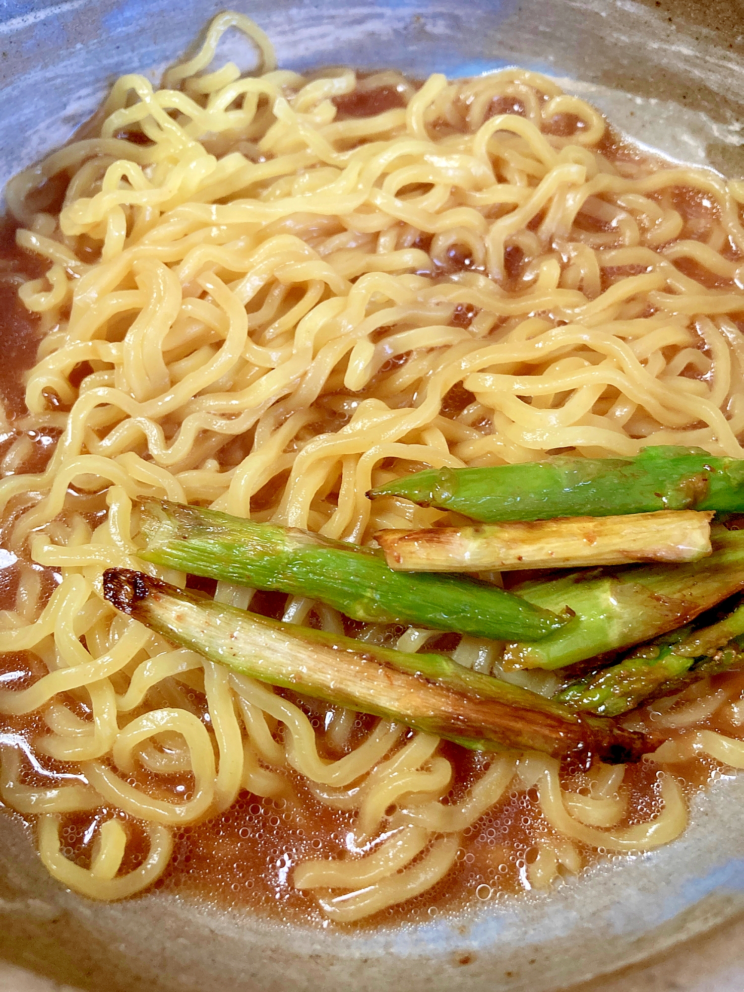 豚骨ラーメン～アスパラ炒め