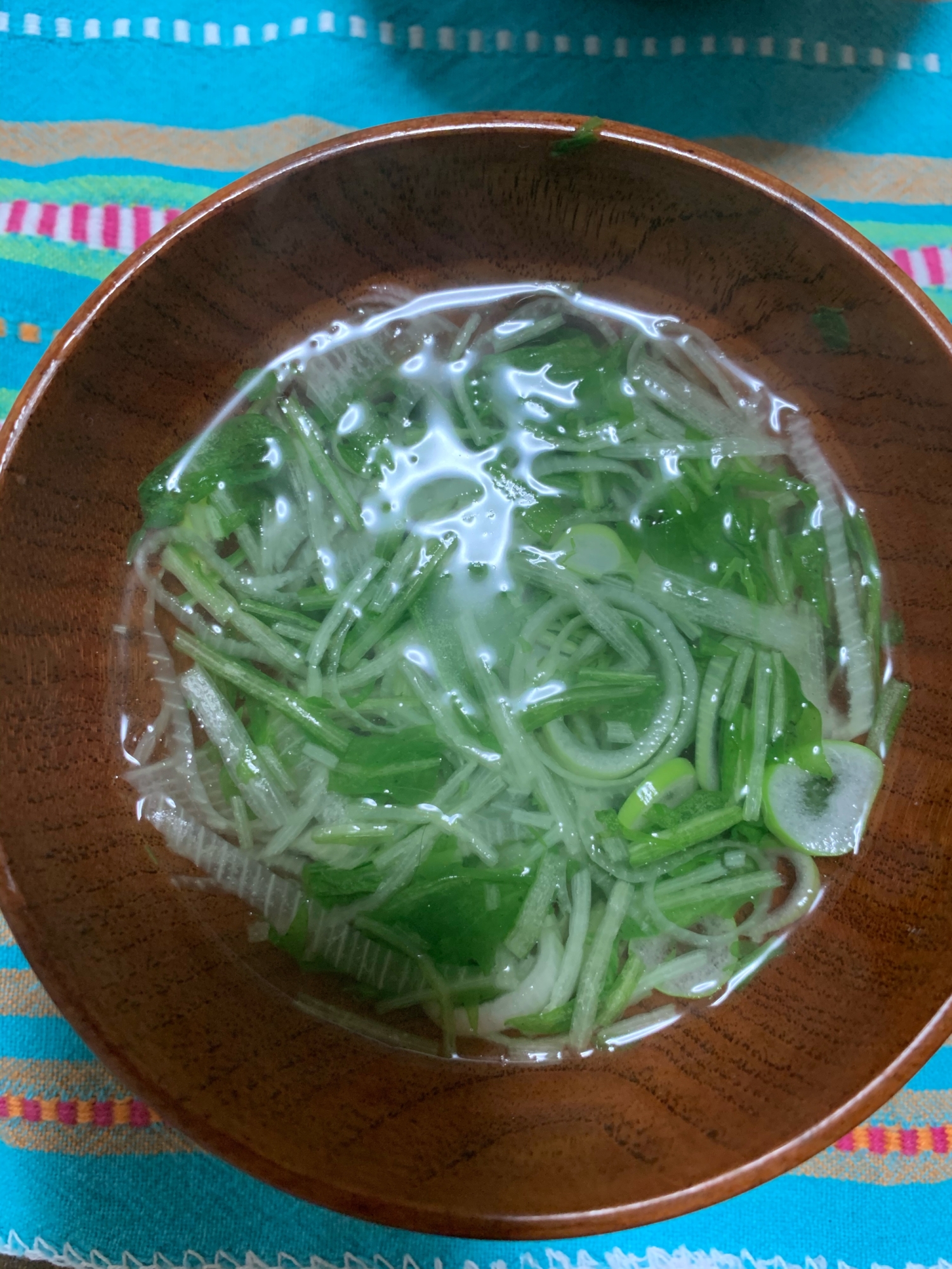 水菜とネギのお吸い物