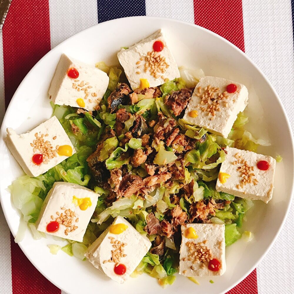 いわし缶&豆腐＊キャベツの温サラダ