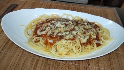 簡単ミートソースパスタ　バレンタインの食卓に