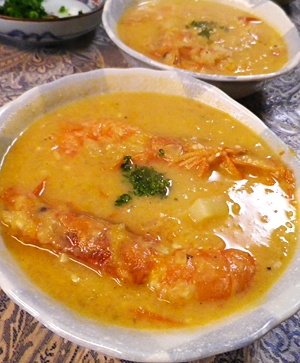 赤海老のトマトジャガイモ豆乳スープ