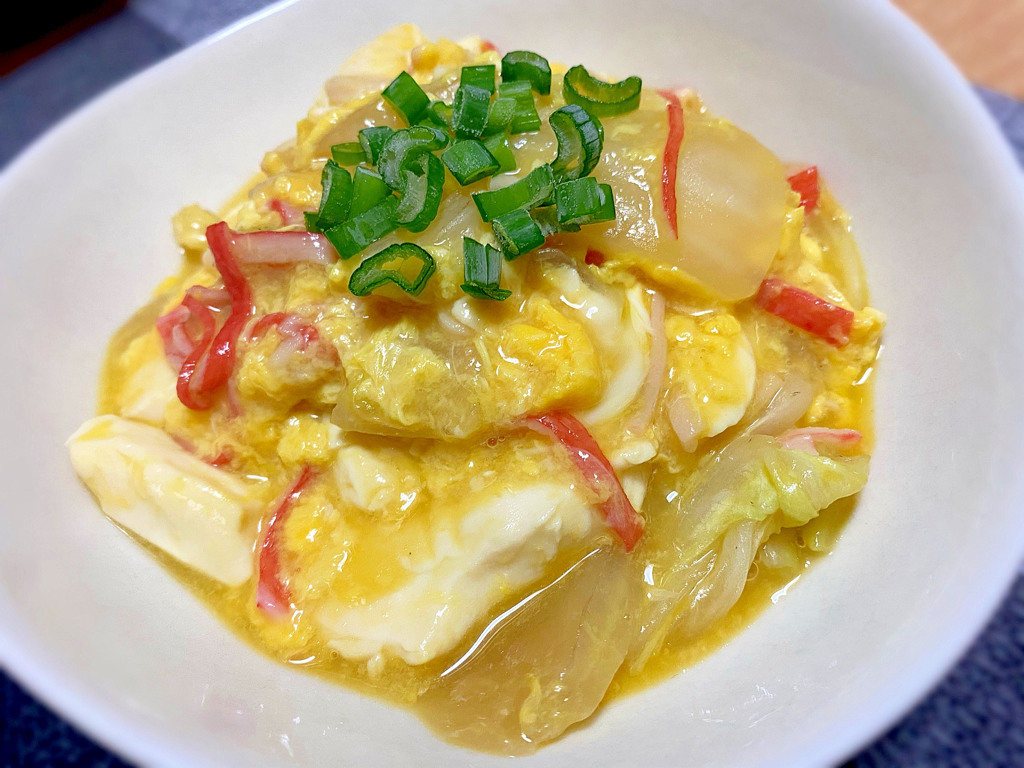 簡単♡白菜とカニカマの玉子あんかけ豆腐