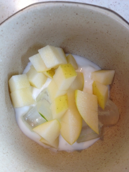 アロエとリンゴのヨーグルトを作りました。アロエの食感が良かったです。