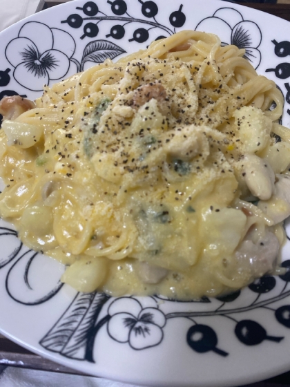 残ったクリームシチューde簡単 カルボナーラ
