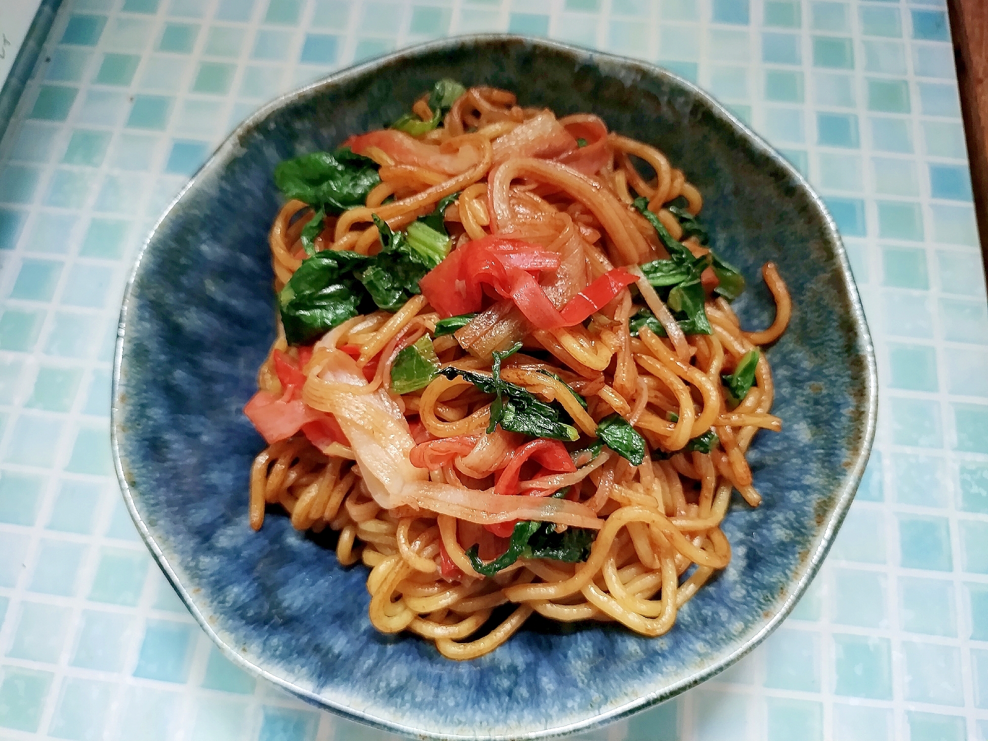 カニカマと小松菜の焼きそば