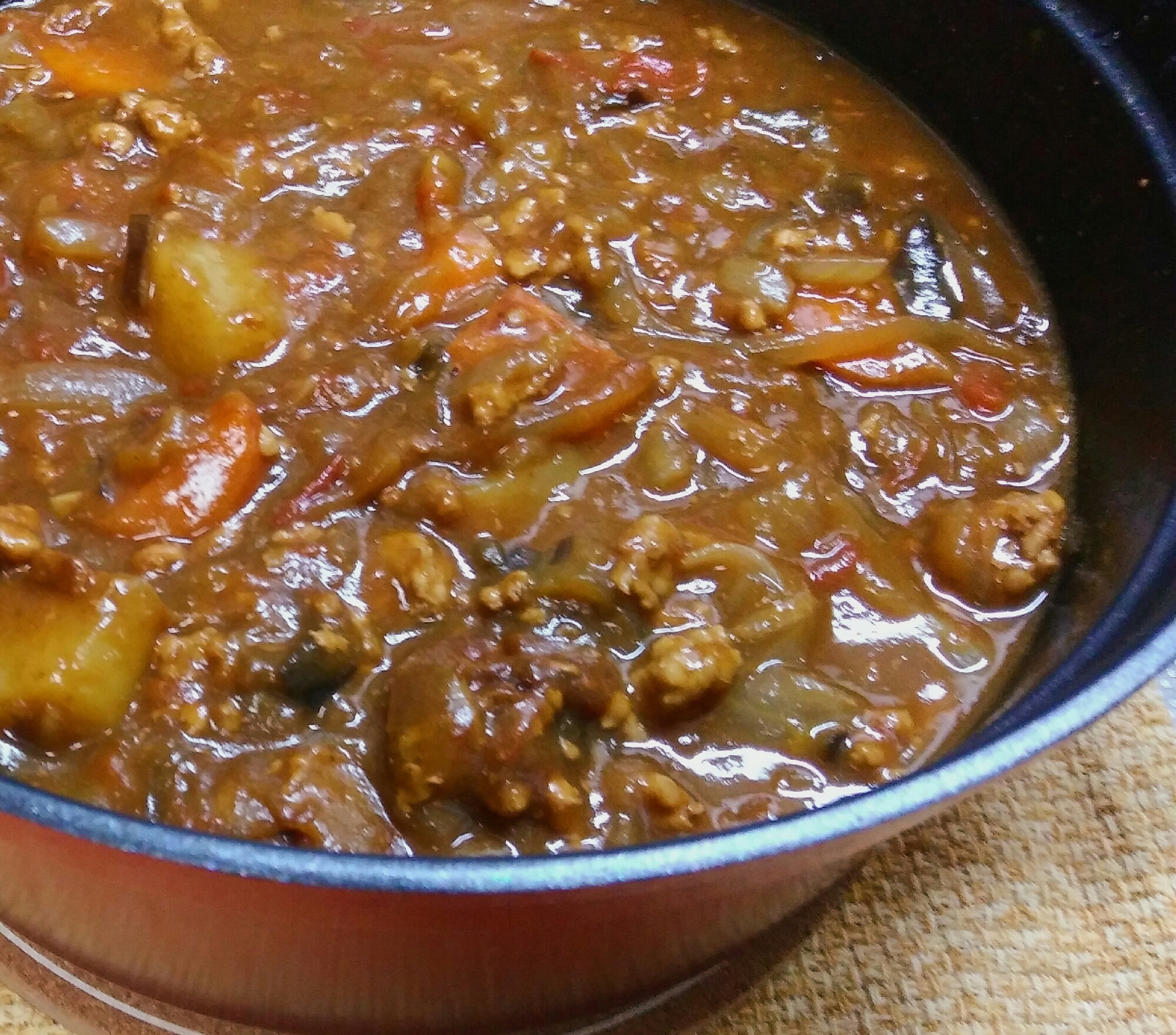 無水鍋で⭐★豚挽き肉と夏野菜のカレー