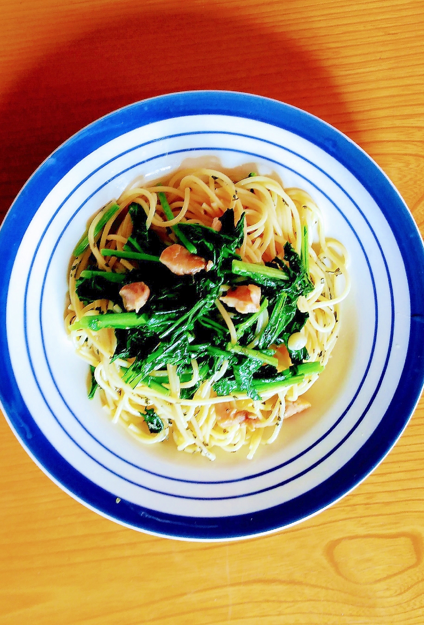 鶏肉と青菜の和風パスタ