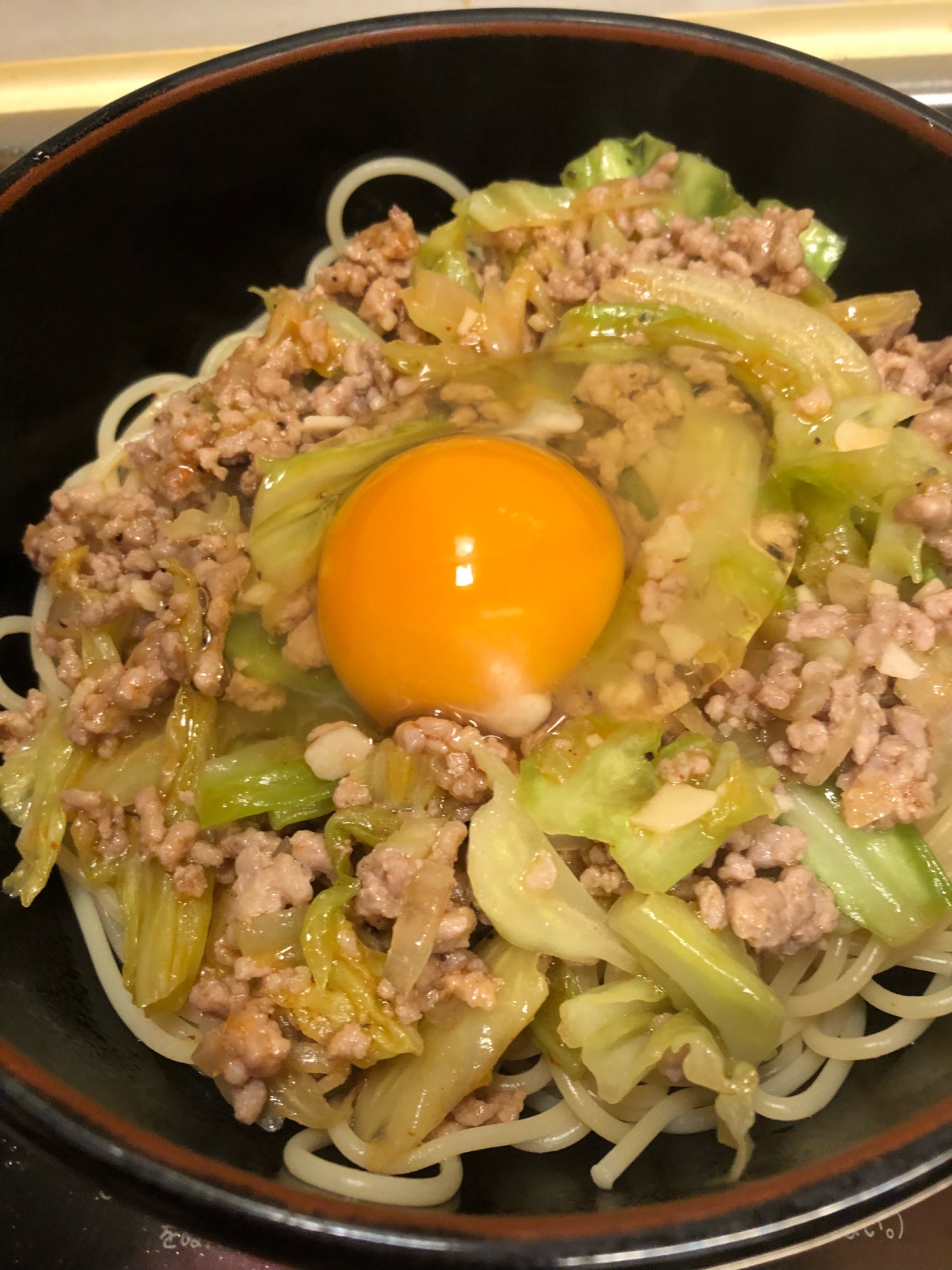 月見♪コチュジャン味噌のパスタ^_^