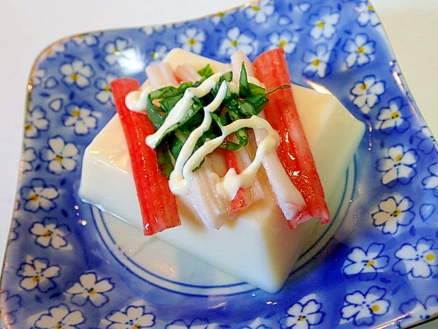 かにかまと小松菜のマヨかけ卵豆腐
