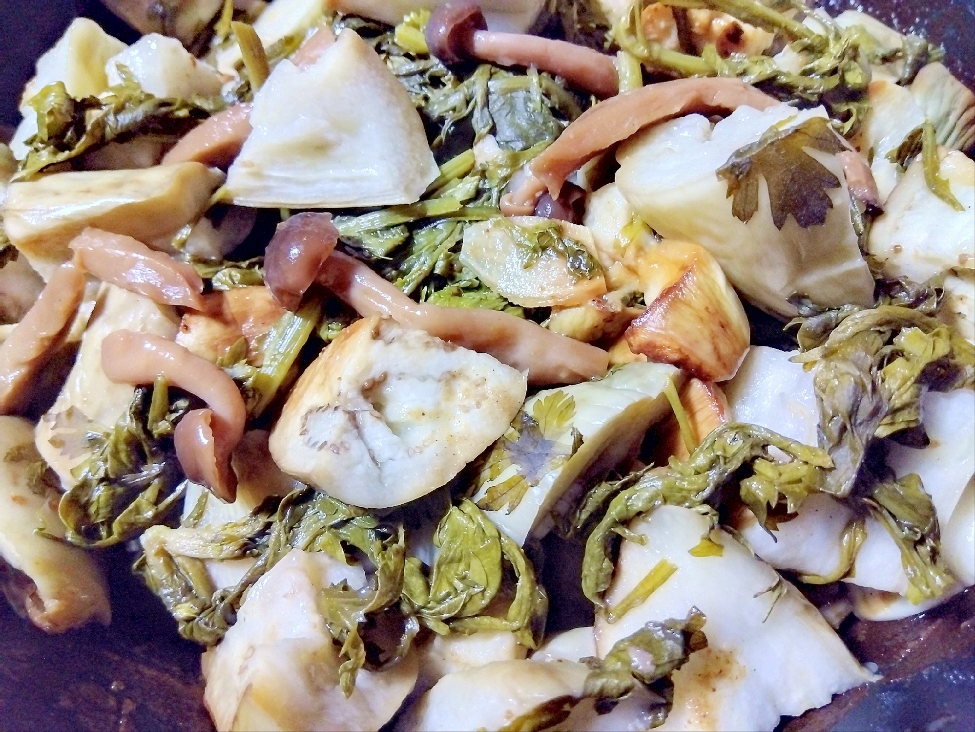 白ナス春菊しめじ蒸し煮