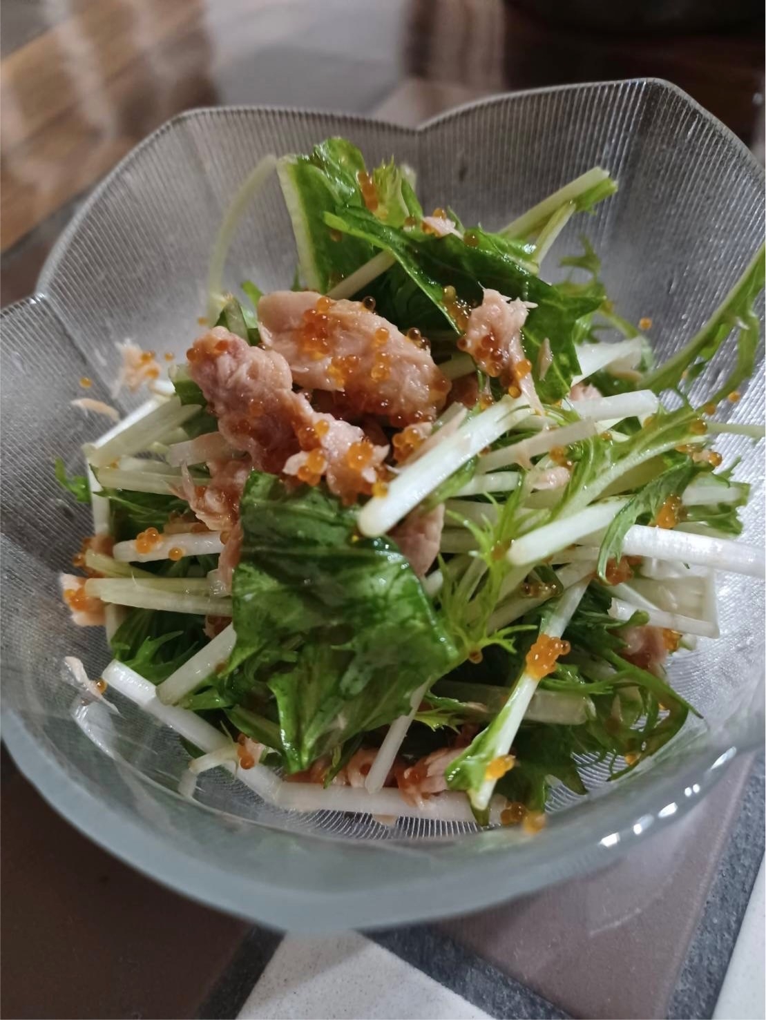 簡単　時短　とびっことシーチキンの水菜サラダ