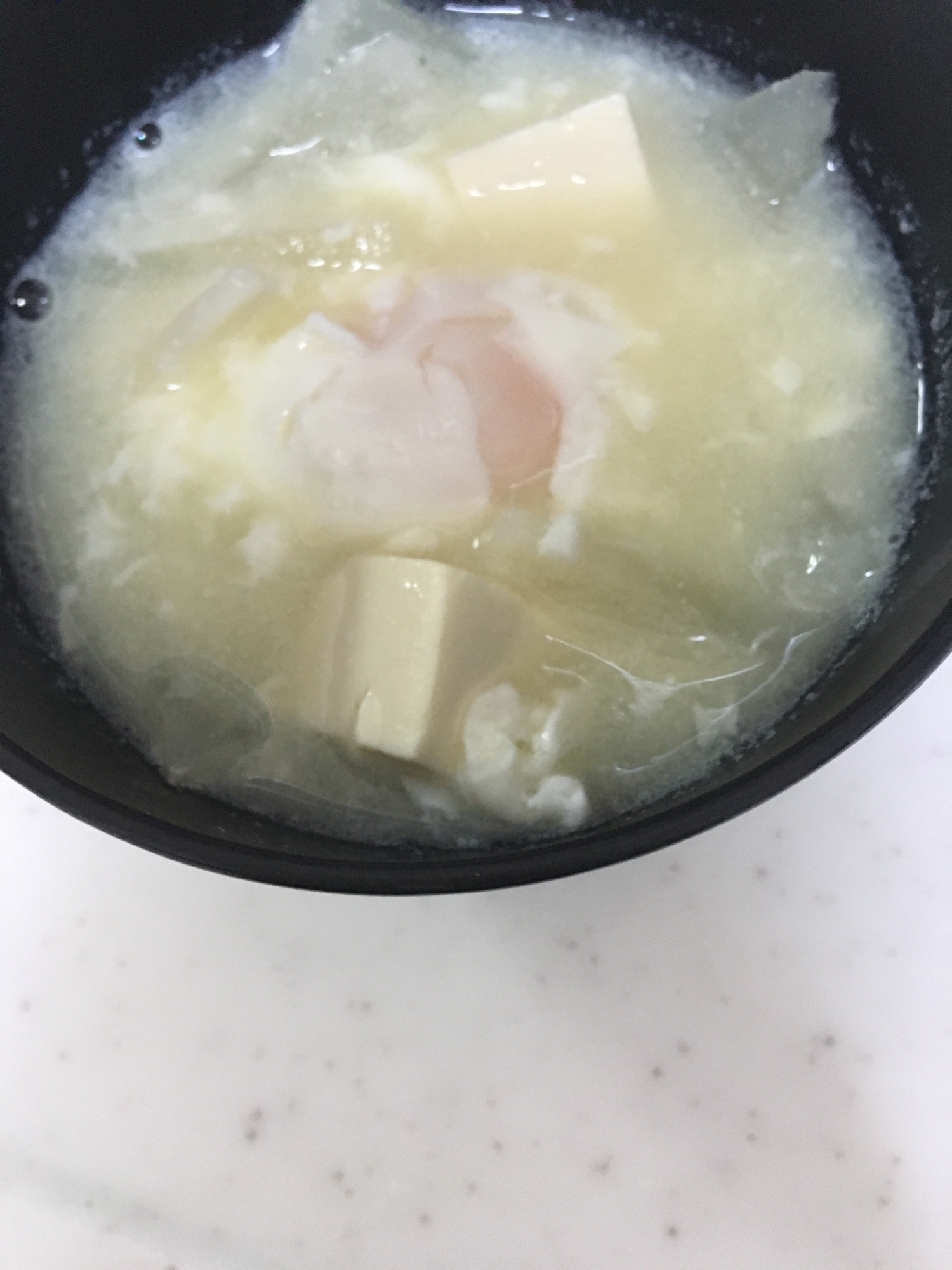 落とし卵と大根と豆腐の白みそ汁(^^)