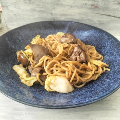 鶏レバー♪鶏レバーのソース焼きそば