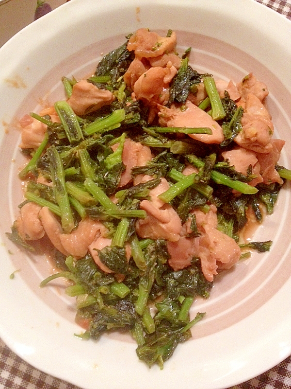 のらぼう菜と胸肉の味噌炒め