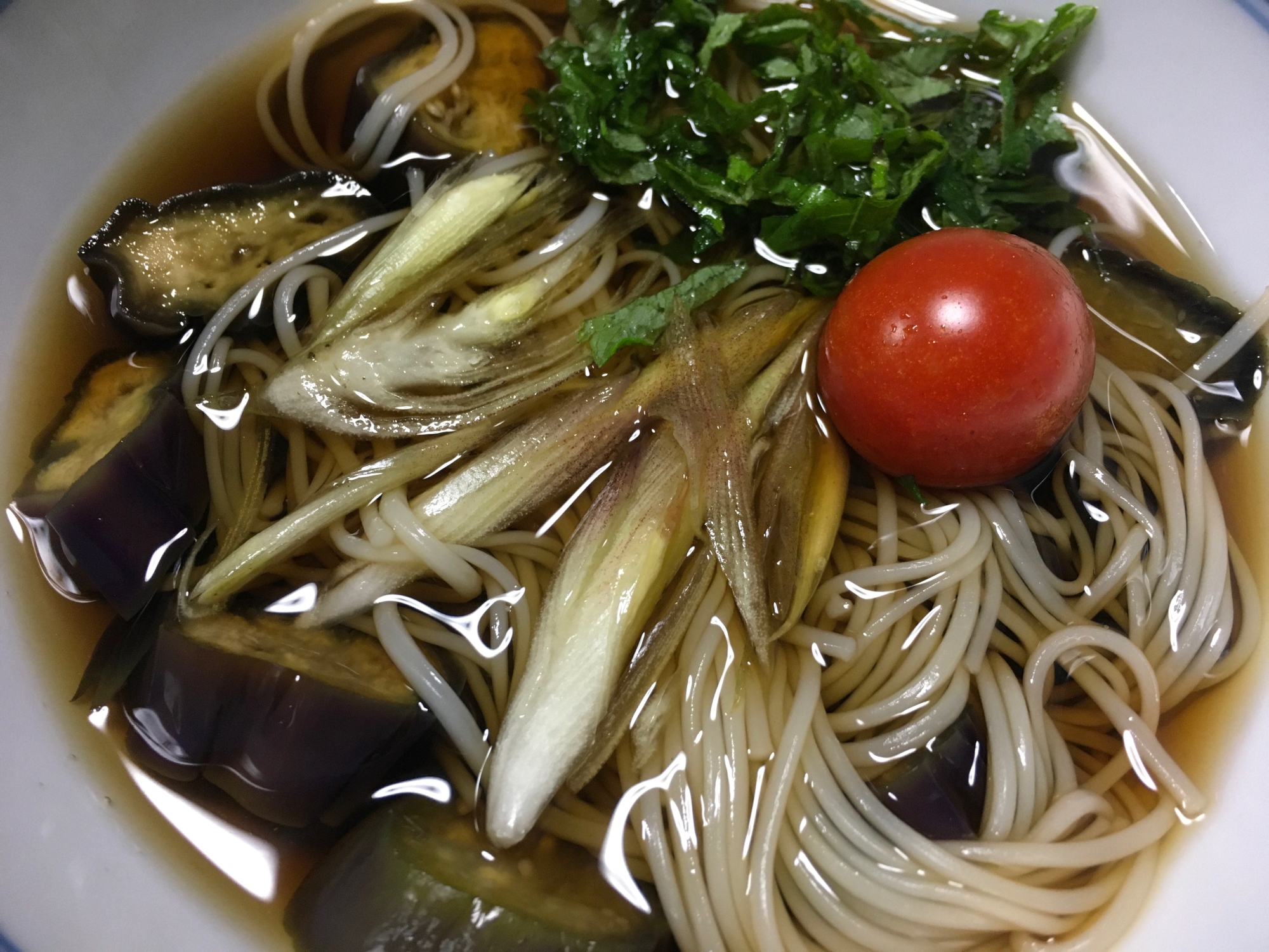 ナスのお汁でそうめん