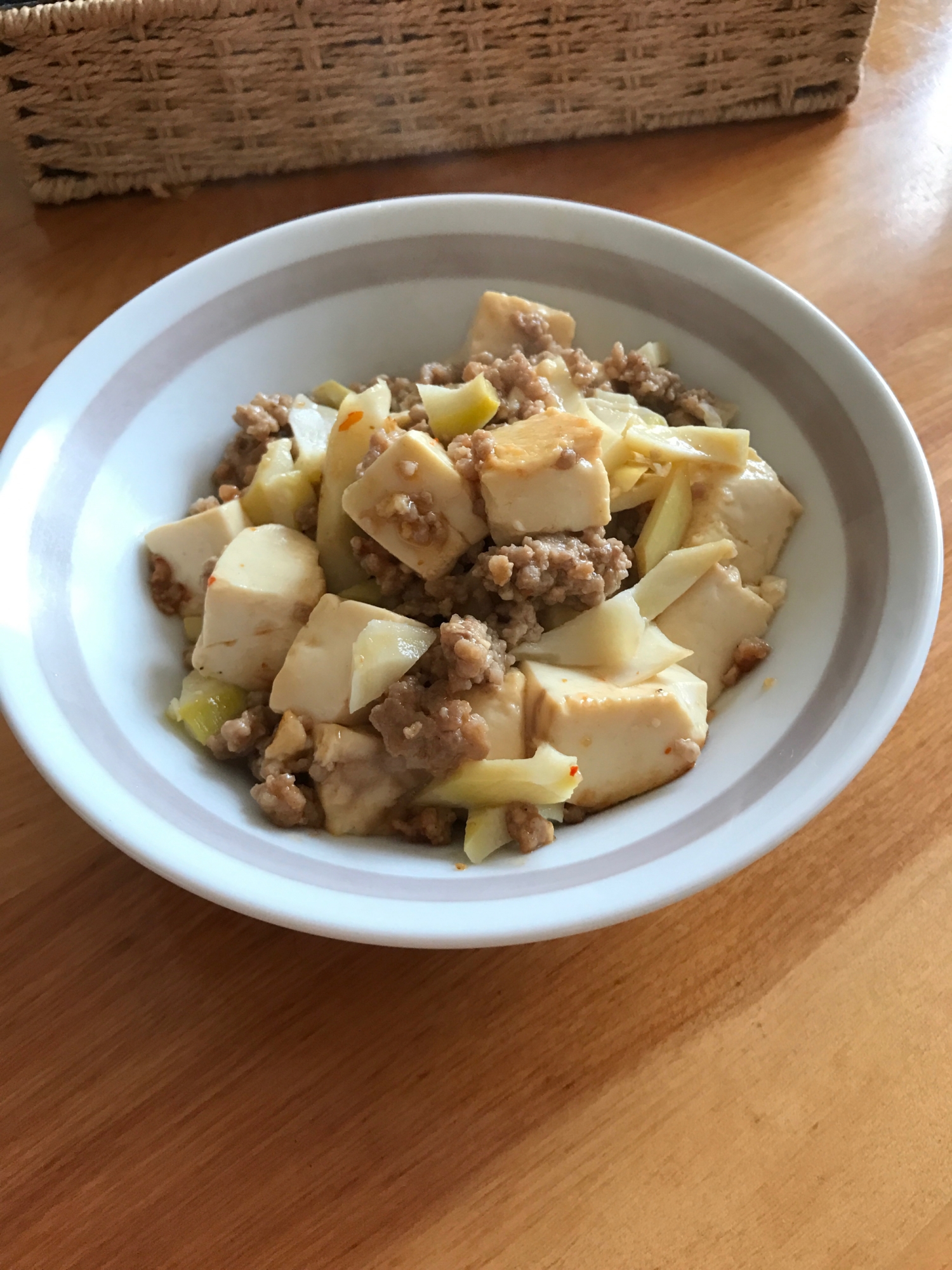 豆腐と破竹のピリ辛ひき肉炒め