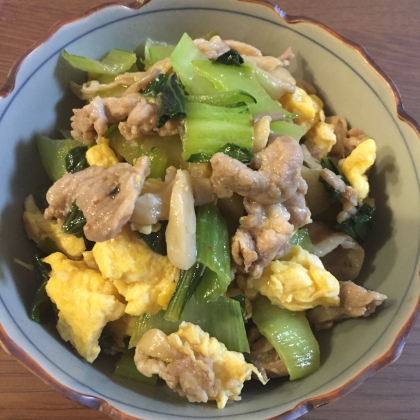 チンゲン菜と豚肉の卵あん炒め