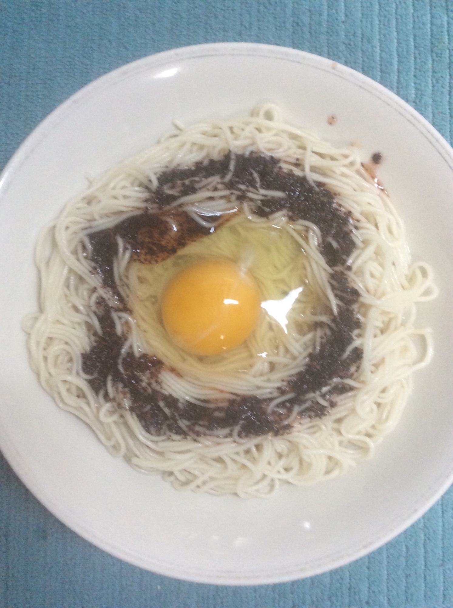 しそふりかけで♪釜玉そうめん