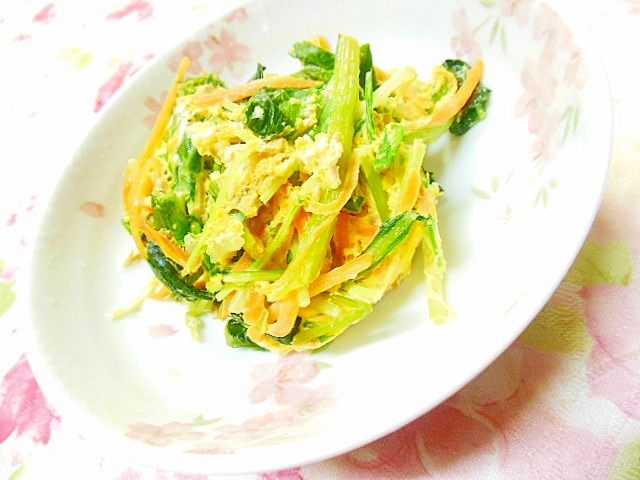 レンジde❤小松菜と水菜と人参とツナ缶の卵炒め❤