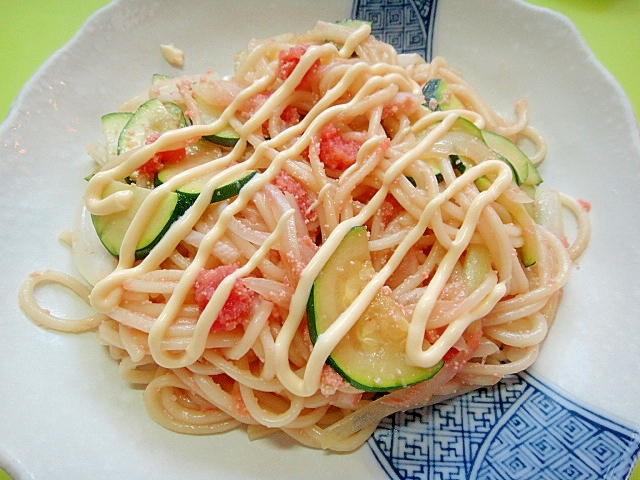 ズッキーニと明太子の焼きうどん