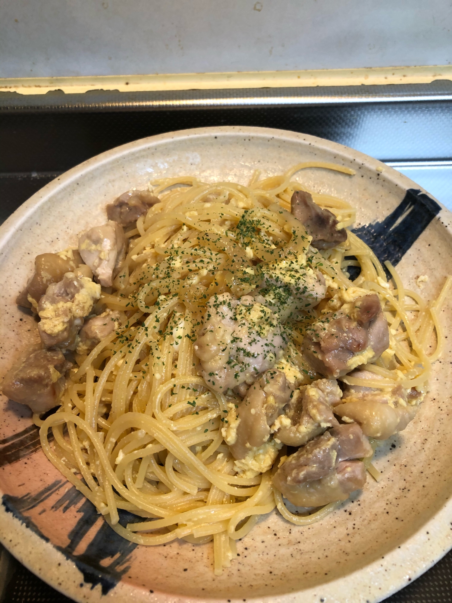 麺つゆde鶏肉と卵の親子ボナーラ^_^