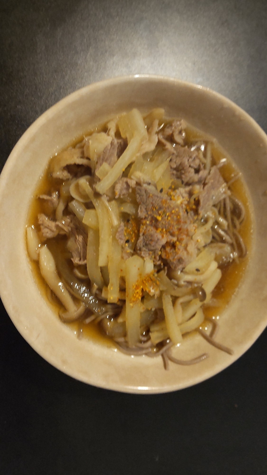 牛肉大根しめじ蕎麦